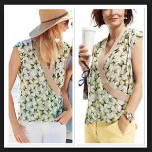 Cabi Green Butterfly Wrap Short Sleeve Blouse Top